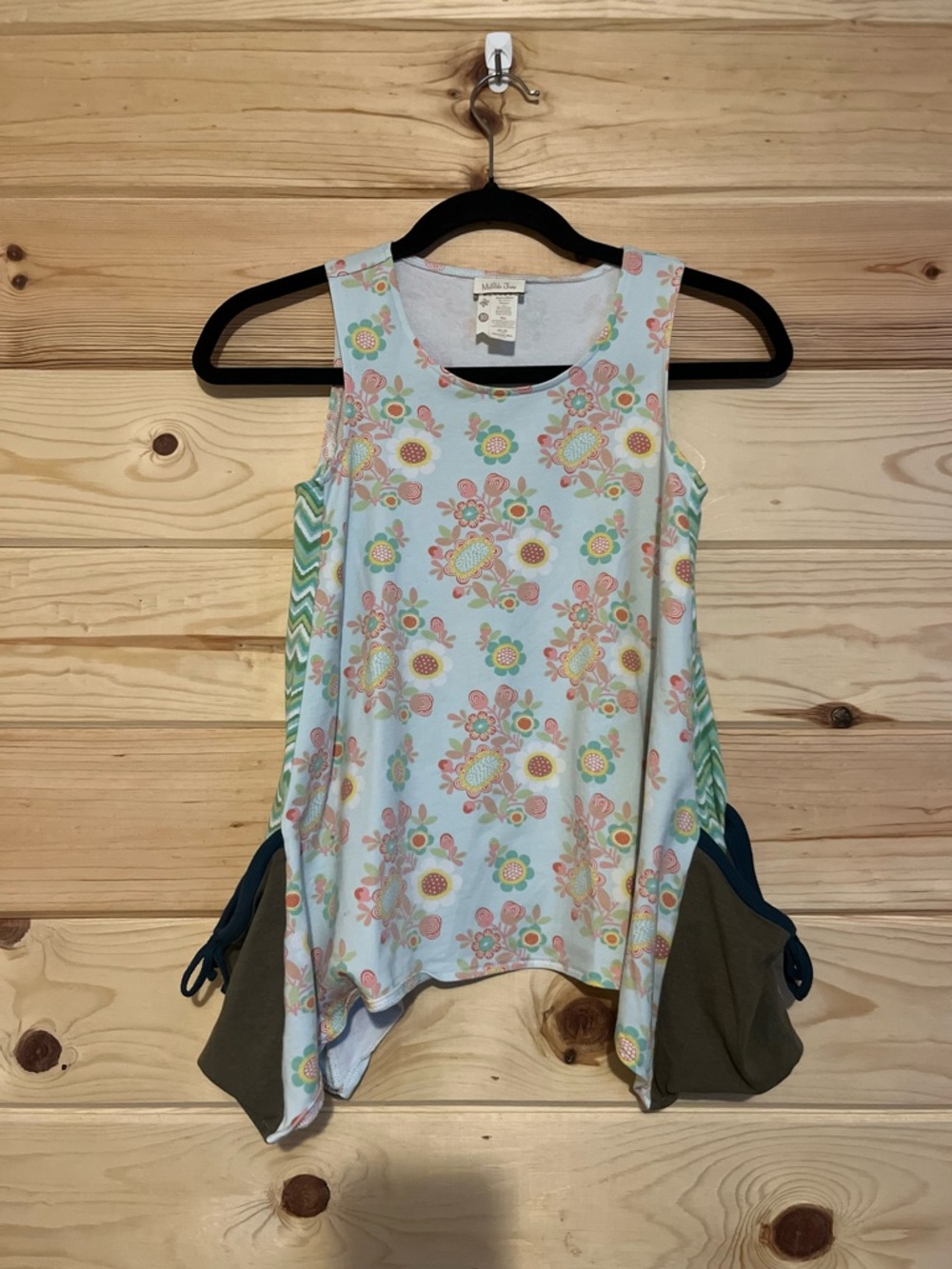Matilda Jane Caught In A Breeze Aqua Floral Tunic Tank Top Side Pockets
